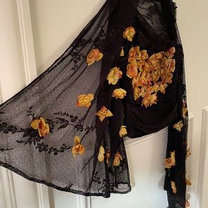 2piece set stretchy black lace halter top spaghetti strap matching wrap &flowers